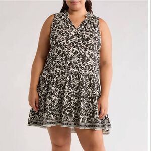 NWT Max Studio Plus Size 2X 20W Floral Tiered Sleeveless Dress in Ivory/Black